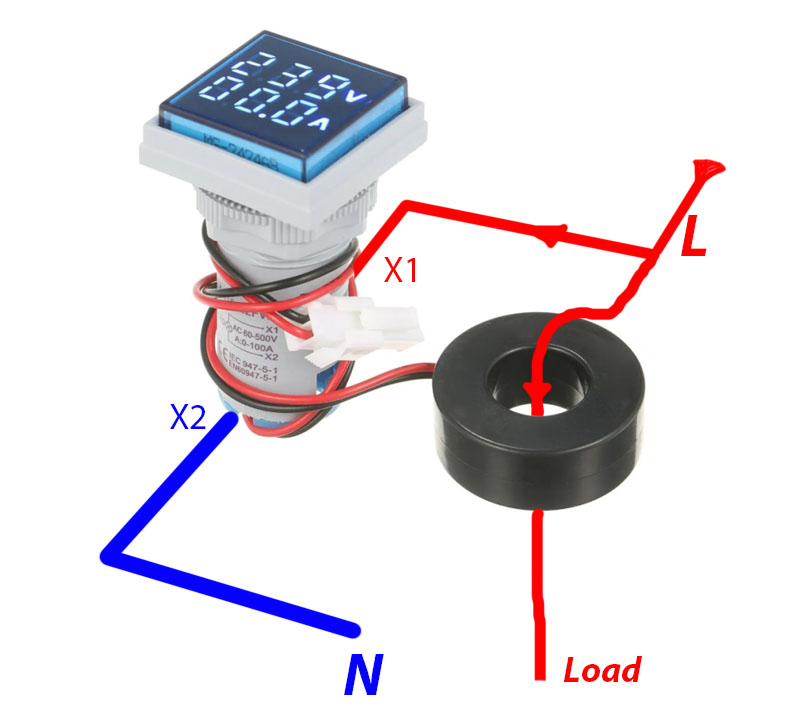 ولت‌متر آمپر‌‌متر AC چراغ سیگنالی 500V 100A رو پنلی گرد (قرمز)